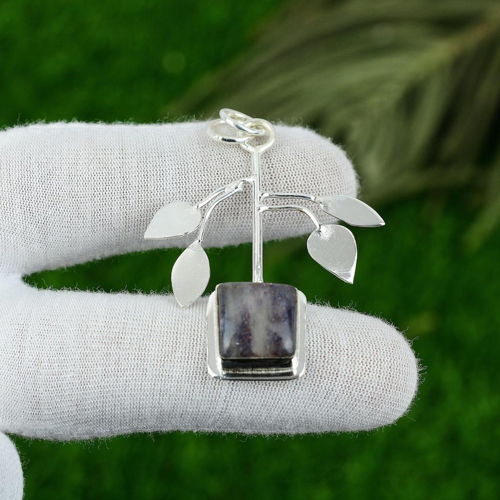 Подарок для женщин Подвеска Серебро 925 пробы Натуральный иолит Солнечный камень Драгоценный камень