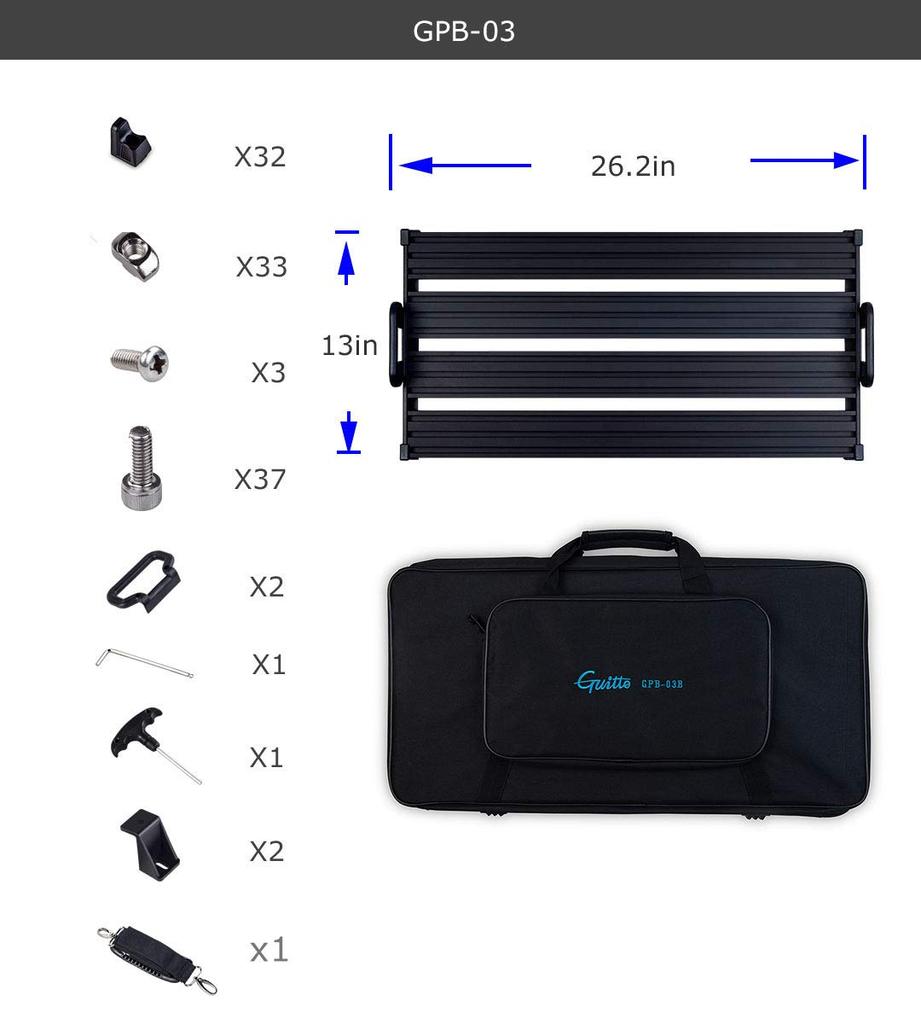 GUITTO Гитарная эффекторная панель Педальная панель с зажимным блоком Фиксированная педаль эффектов Алюминиевый сплав с ультралегкой сумкой для переноски (большой)