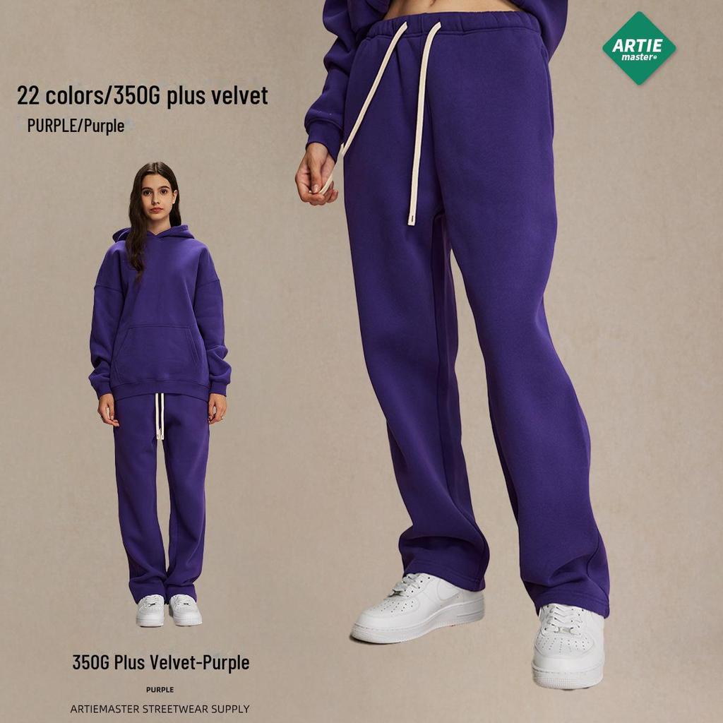 2024 Autumn/Winter Men's Thick 350g Velvet Straight-Leg Loose Casual Sports Trousers