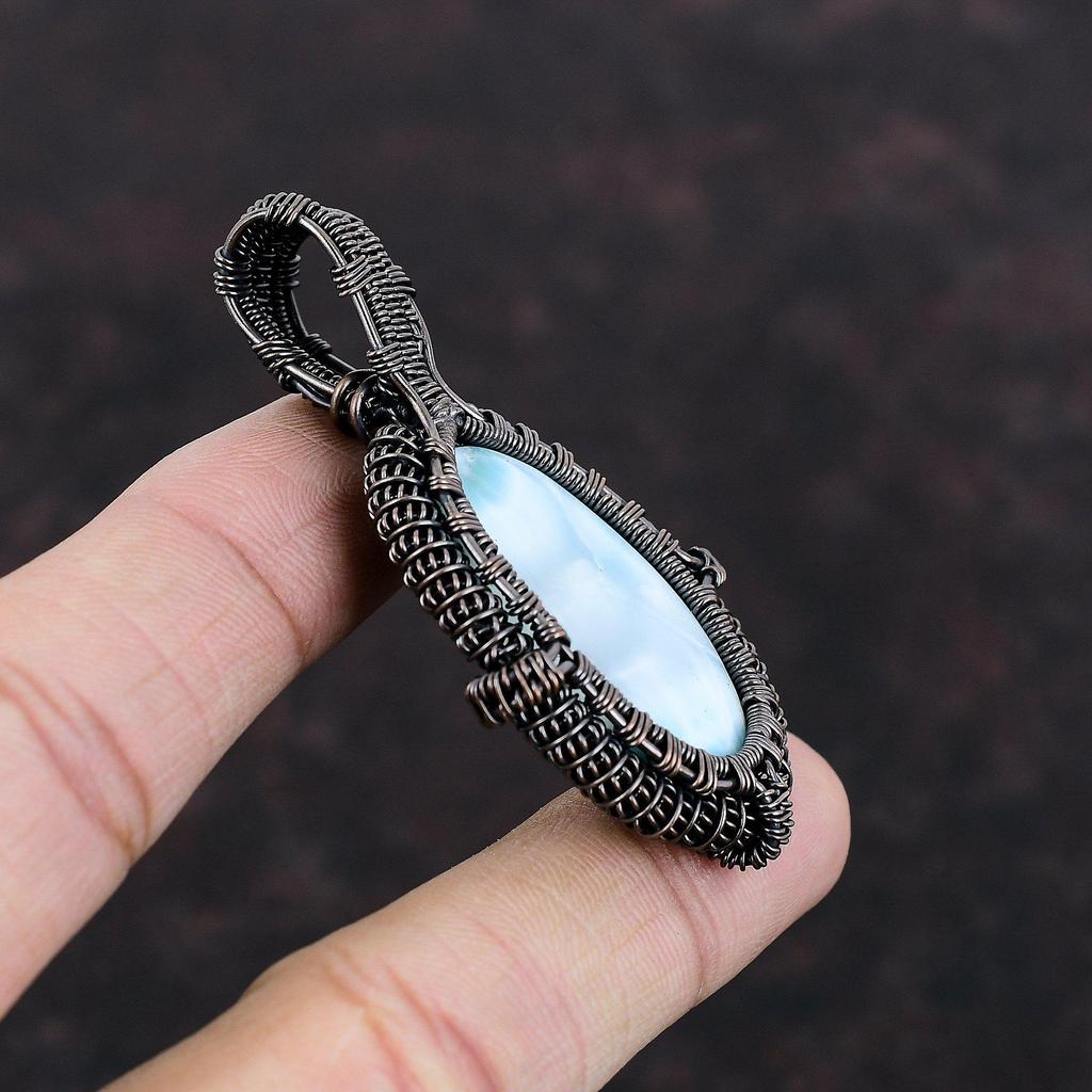 Кулон Ларимар, медная проволока, кулон, ювелирные изделия ручной работы, новейший дизайн, кулон, медные ювелирные изделия, подвеска из драгоценного камня высшего качества, подарок для него