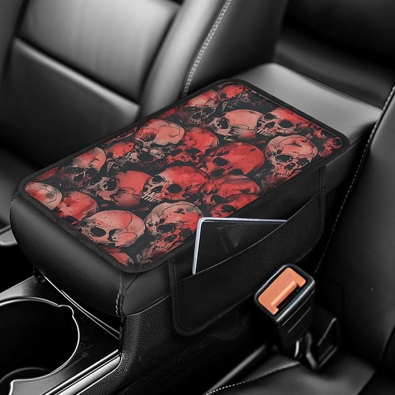 Чехол на центральную консоль автомобиля с принтом черепа, нескользящий чехол на подлокотник для автомобиля, универсальные защитные чехлы для подлокотников, подходят для автомобилей, внедорожников, декоративные чехлы для автомобилей