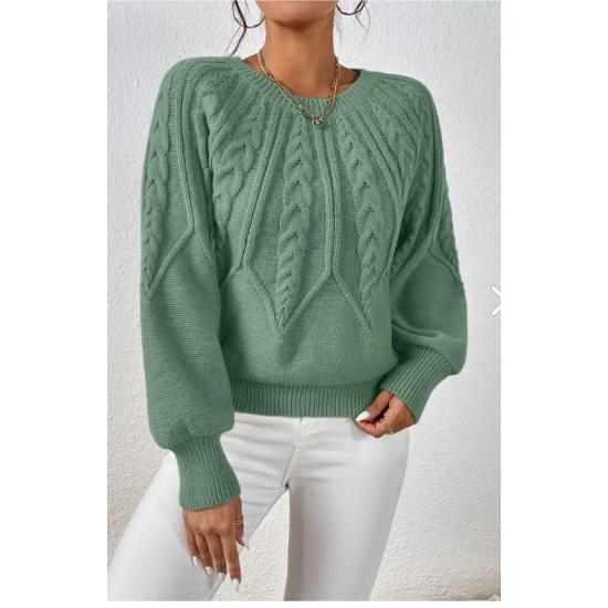 Плетеный трикотаж с круглым вырезом и итальянскими рукавами Мятный свитер