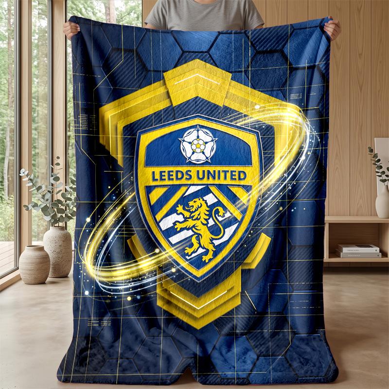 Leeds United Football Print Flannel Blanket, Soft Warm Lightweight Throw Blanket for Sofa Bed Camping