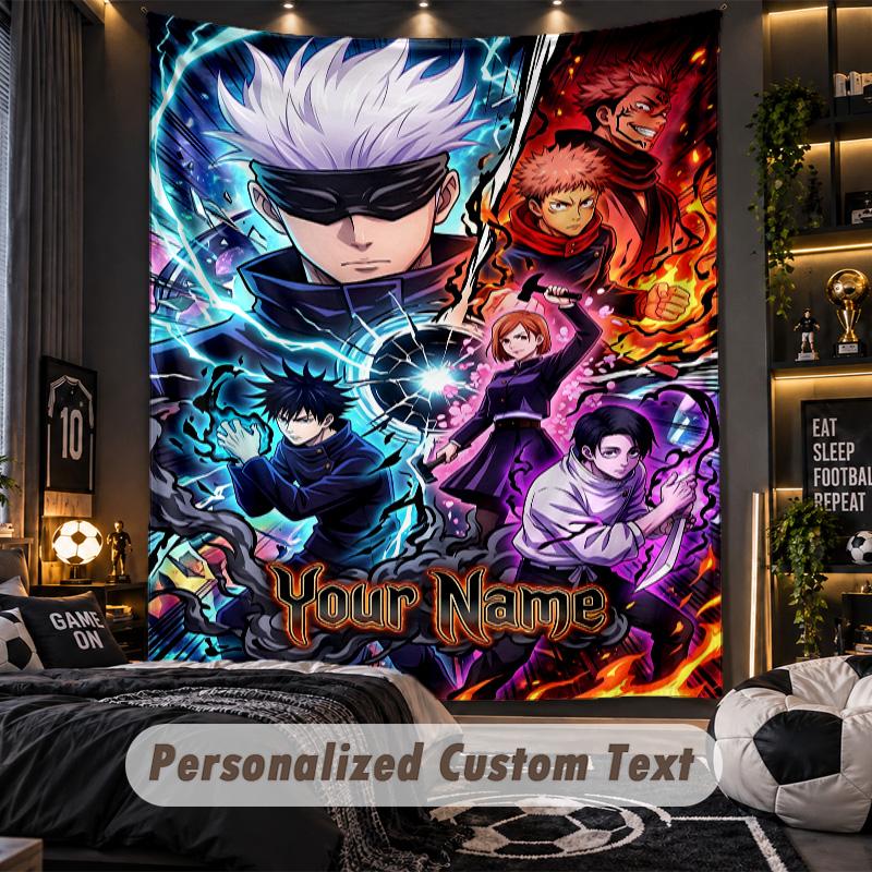 Personalized Wall Tapestry,Jujutsu Kaisen Custom Printed Name, Fabric Wall Art For Indoor Room Backdrop