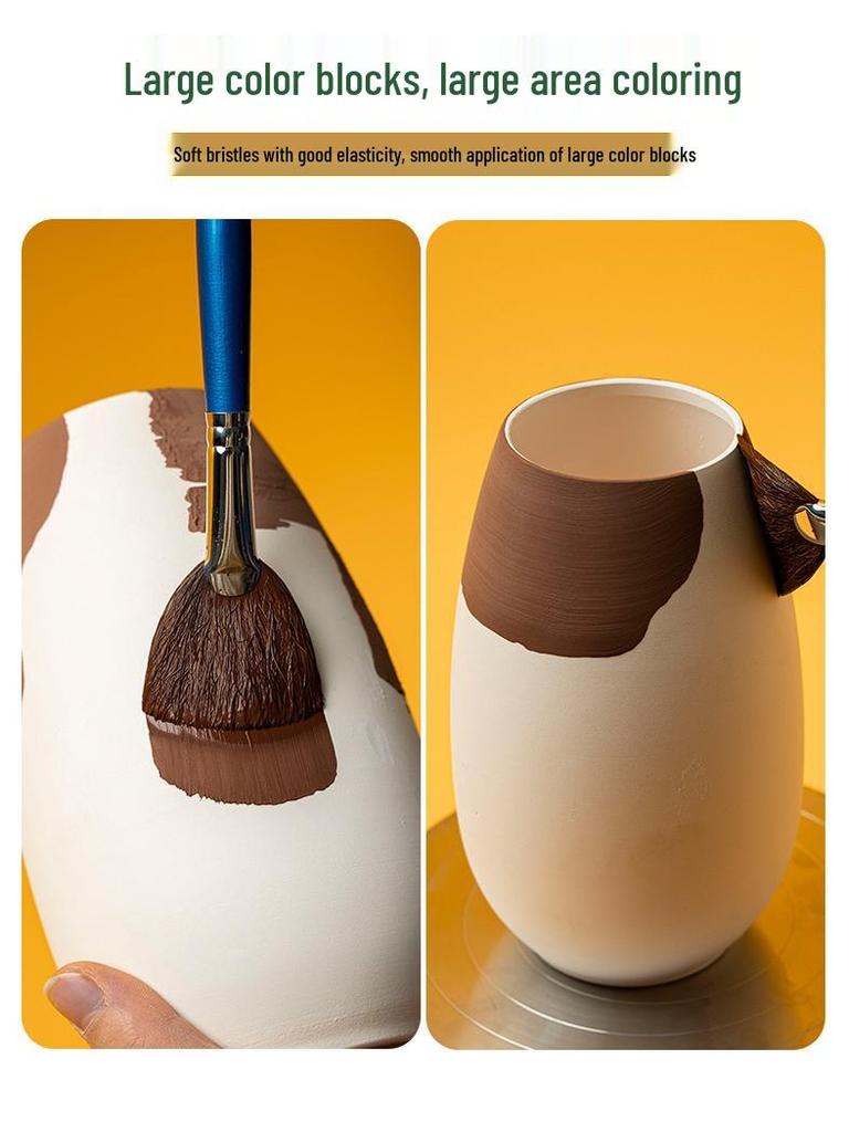 Fan-Shaped Ceramic Glazing Brush with Metal Holder for Gouache