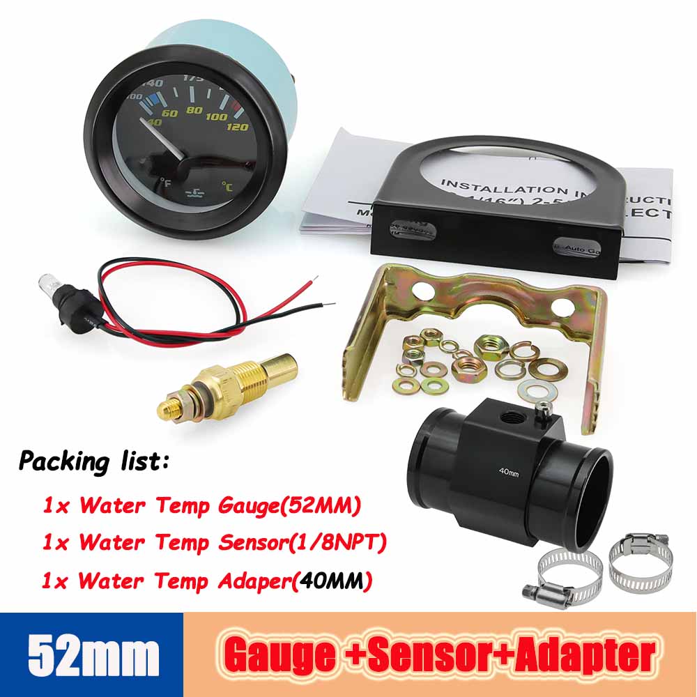 40-120℃/100-250℉ двойной измеритель температуры мотоцикла 52 мм автоматический датчик температуры с адаптером датчика 1/8NPT для бензинового автомобиля