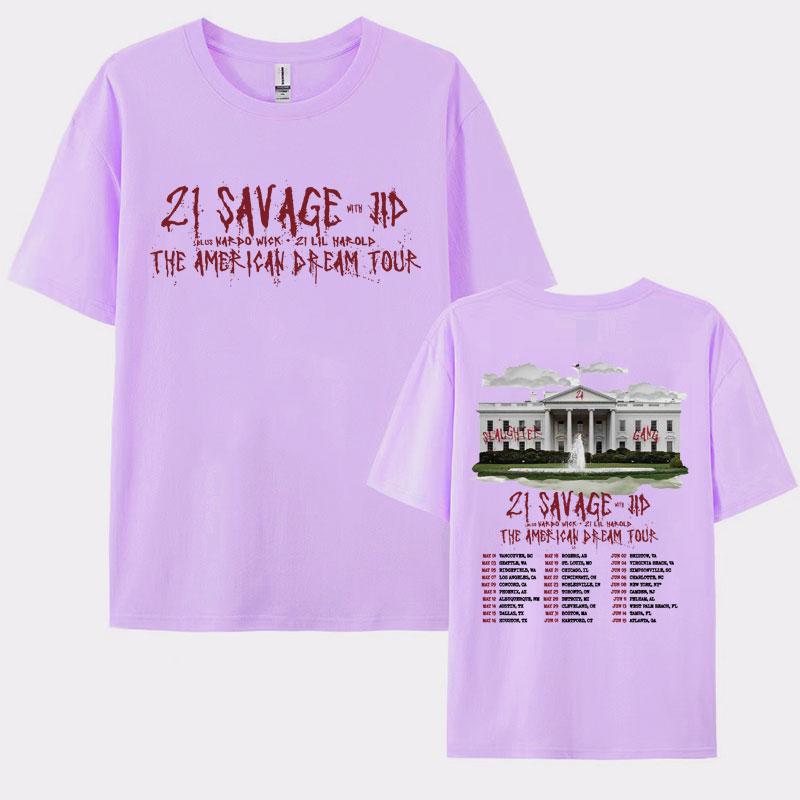 Рэпер 21 Savage Тур 'Американская мечта' 2024 Концертные футболки Мужские Женские Хип-Хоп Винтажная Оверсайз Футболка Харадзюку Уличная Одежда