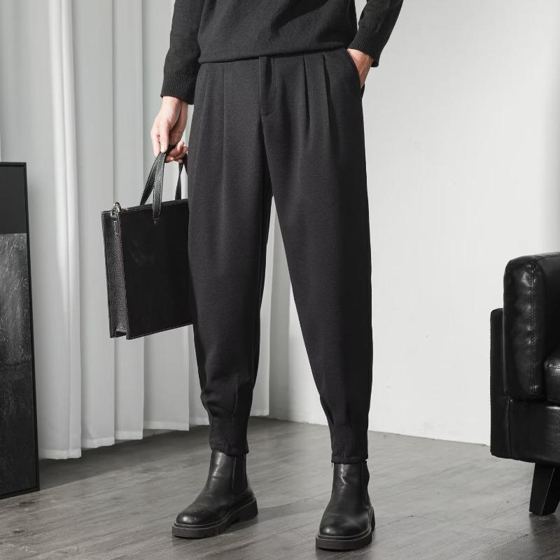 Мужские осенние повседневные брюки-шаровары с манжетами, однотонные, универсальные, модные брюки с 9-точечной молнией.