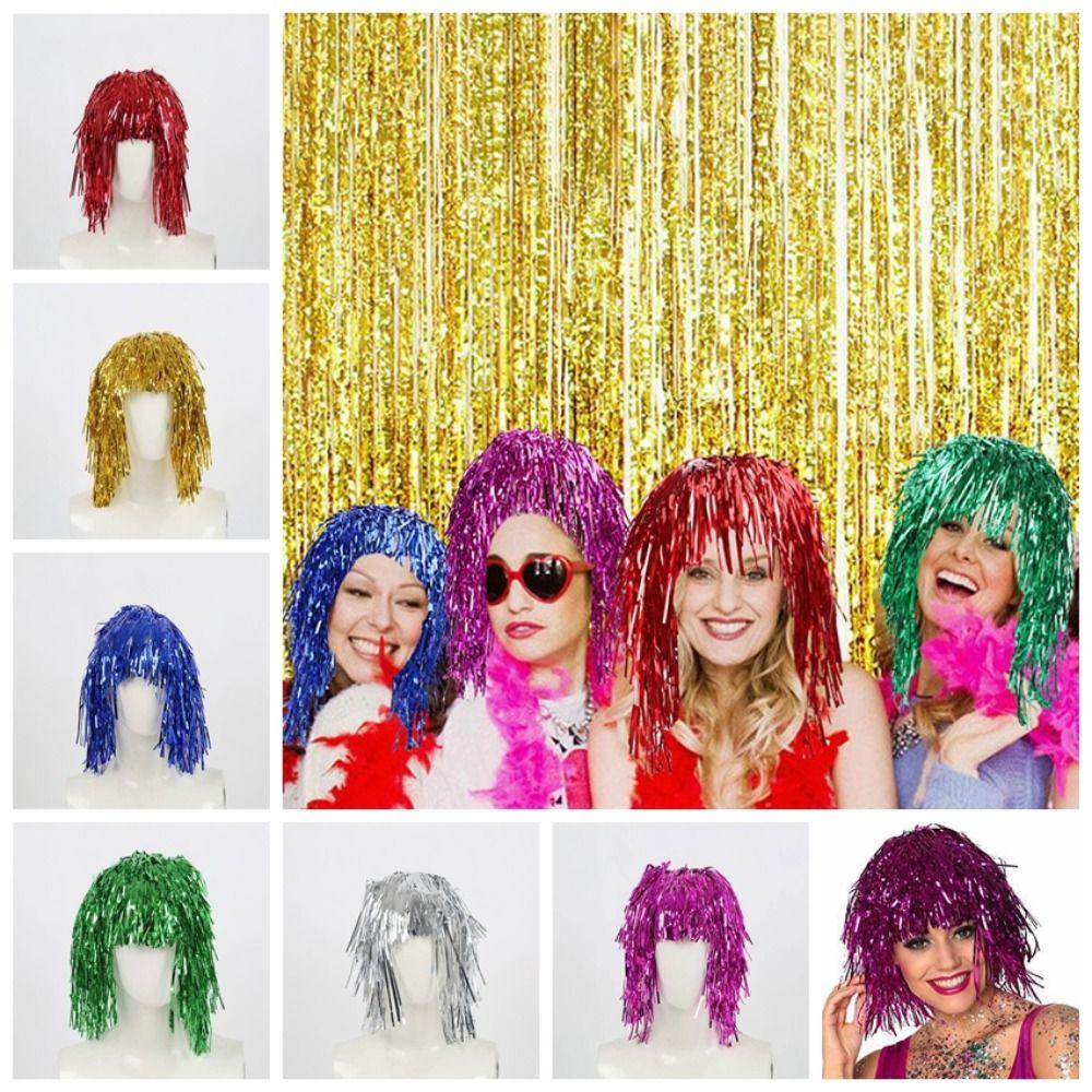 Glitter Halloween Colored Wig Funny Shiny Party Wig Tassel Foil Tinsel Wigs