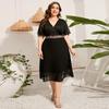 Summer Women Dress Short Sleeve Black Woman Chiffon Dresses Plus Size Dress V-neck Elegant Party Dresses
