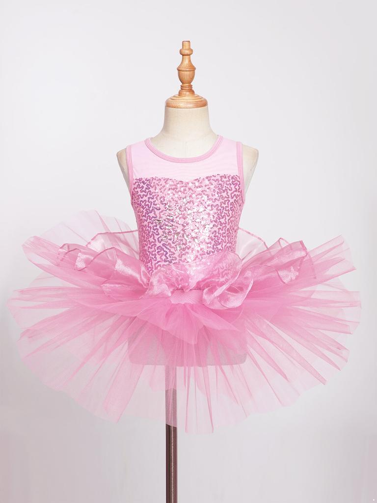 Детское балетное платье с пайетками для девочек, танцевальный костюм с шифоновым купальником, гимнастическое танцевальное платье