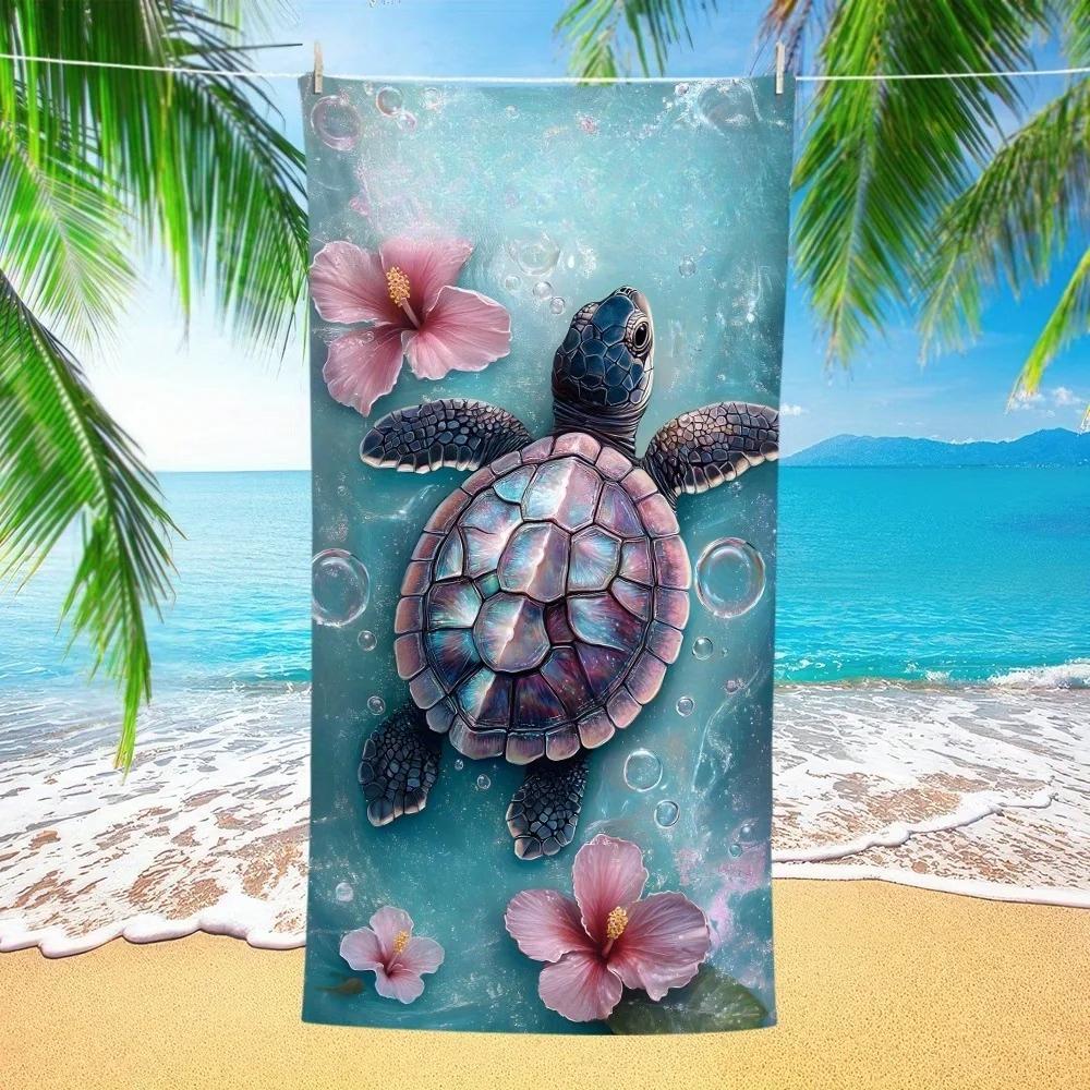 Sea Turtle Beach Towel Microfiber Towel Quick Dry Super Absorbent Anti Sand Hibiscus Pattern for Beach Towel