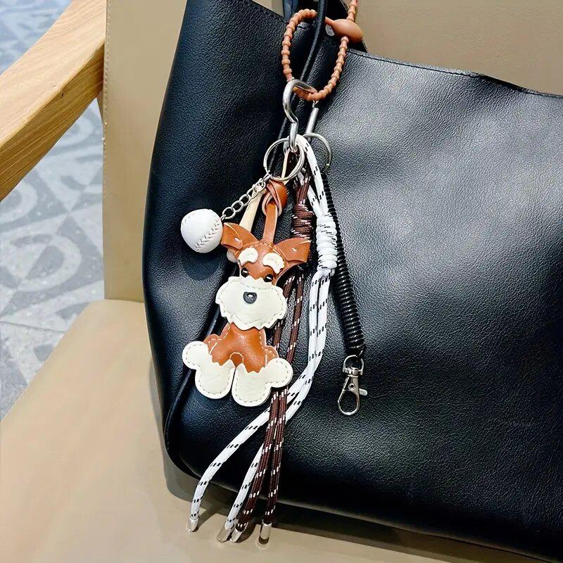 Cartoon PU Leather Cute Schnauzer Handbag Pendant For Women Dog Puppy Pendant Backpack Ornaments AVE