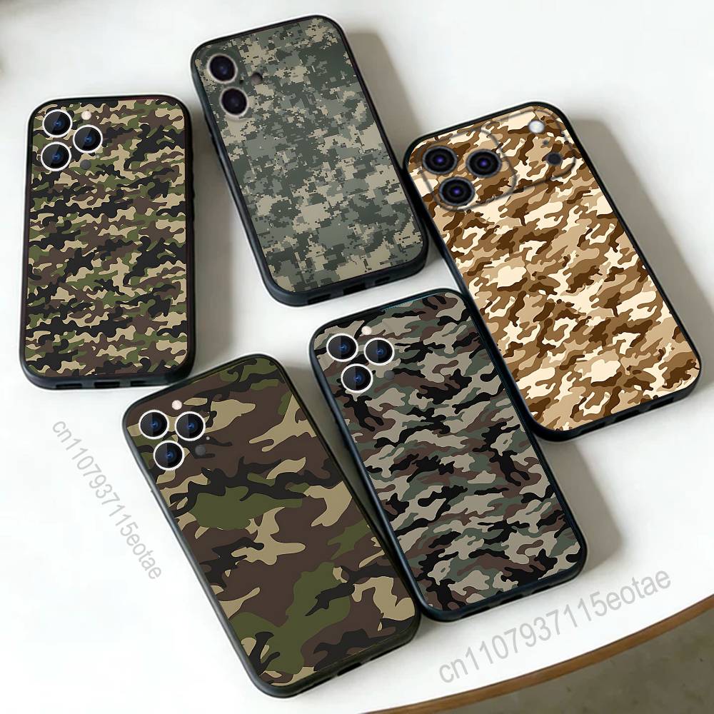 Камуфляж Камо Военный крутой Чехол для телефона Для iPhone 17,16,15,14,13,12,11,Pro,Max,Plus,E,Air,Mini Черный Ударопрочный Funda Чехол