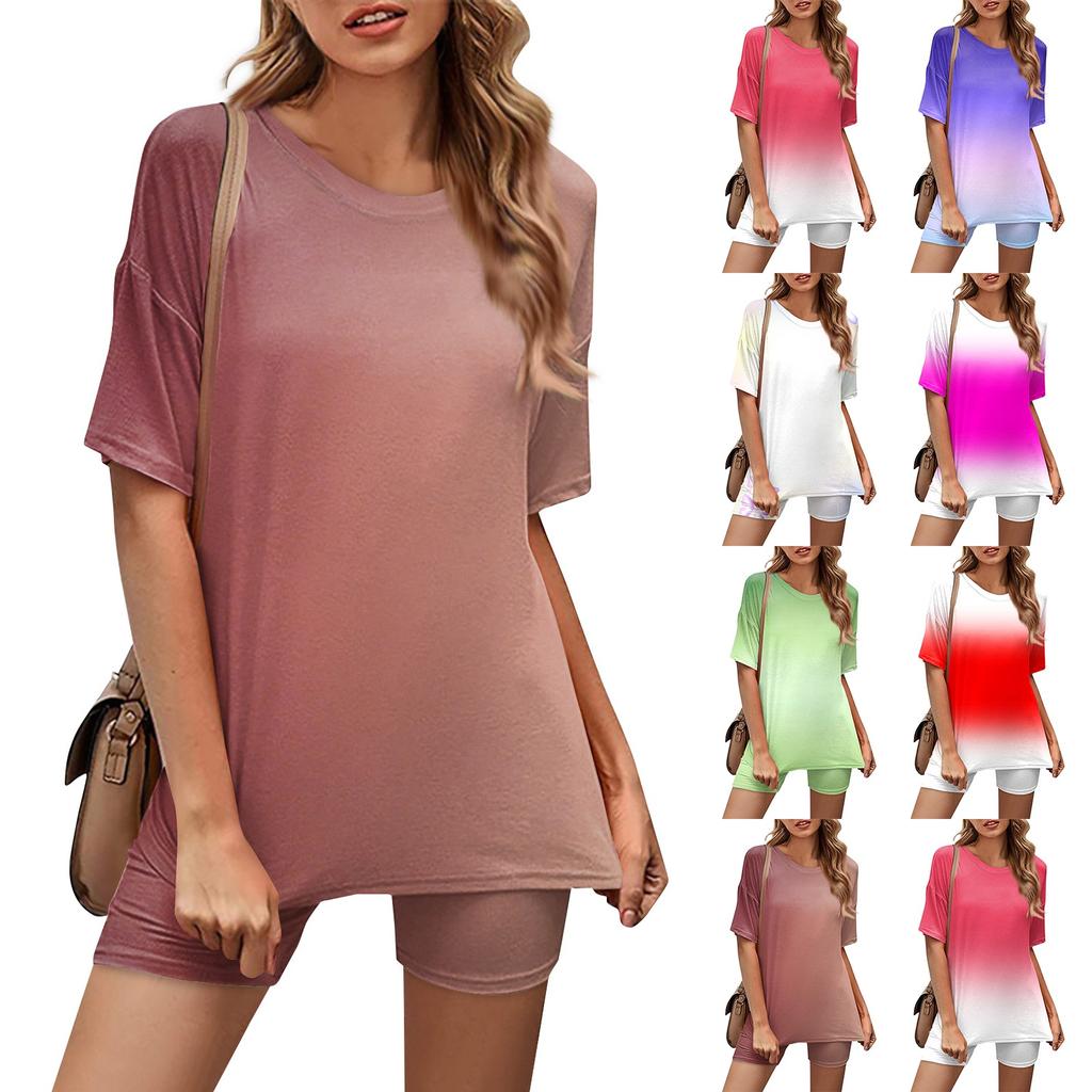 Женский повседневный спортивный комплект из двух предметов, свободный и модный топ с принтом, комплект шорт с короткими рукавами