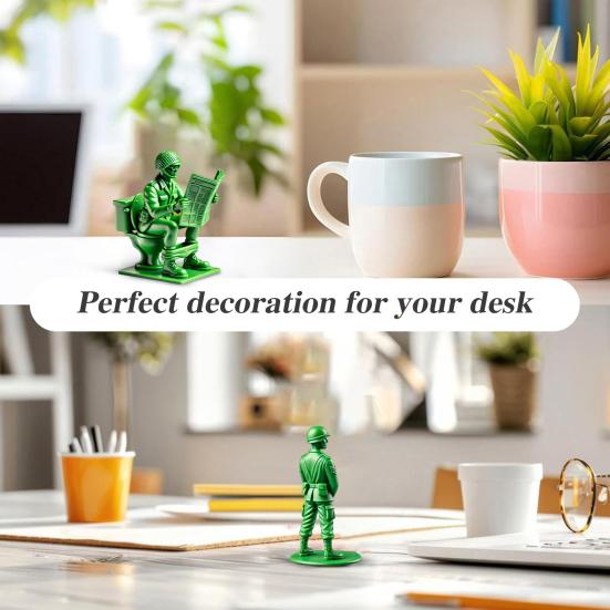 Green Soldier Figurine Toilet Reading Newspaper Peeing Man Resin Statue Sculpture Model Toy Home Office Desktop Decoration Ornament