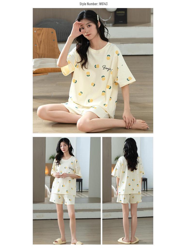 Комплект хлопковой пижамы в корейском стиле - Милая, повседневная домашняя одежда с коротким рукавом для студентов