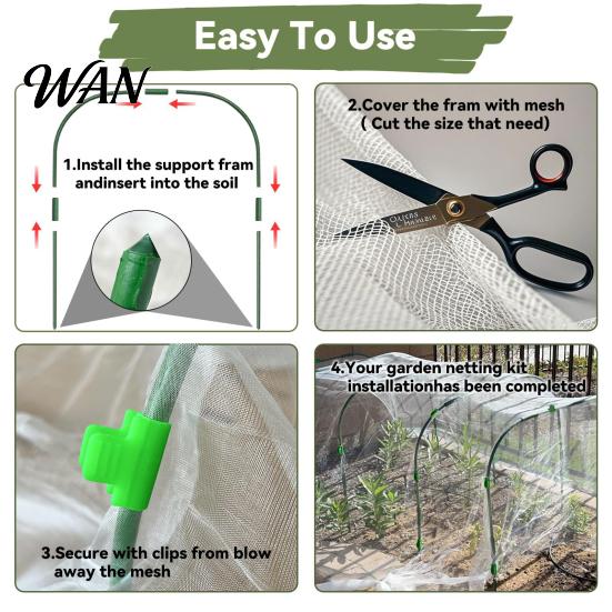 Rust-resistant Garden Hoops Netting Kit for Raised Beds, Fine Mesh Row Cover, Grow Tunnel Steel Core with Clips, Insect Barrier Greenhouse Vegetable