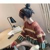 Women Striped Spliced Long Sleeved Sweaters Korean Retro Artistic Loose Knit Tops Autumn Casual Versatile Woman Pullover Sweater