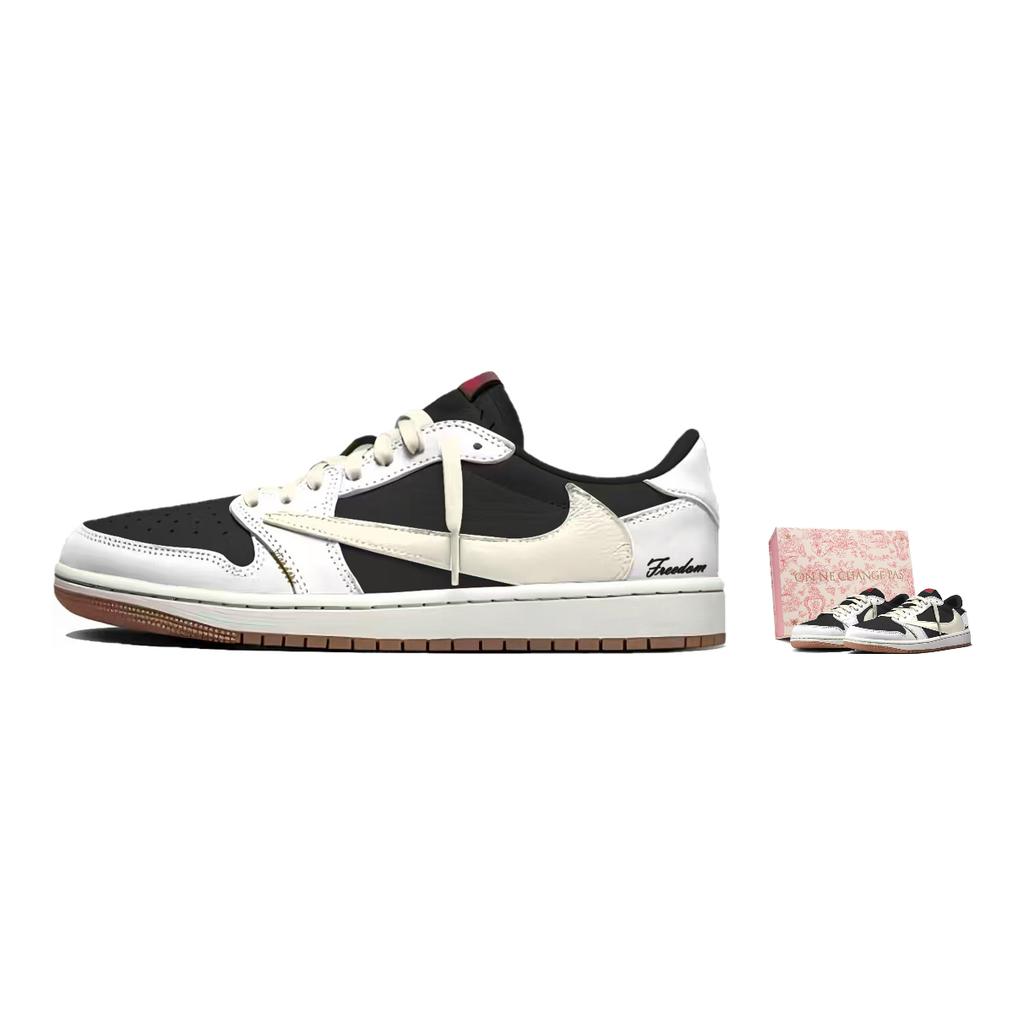 Jordan X Travis Scott Air Jordan 1 Амортизация Устойчивость к истиранию Низкие Винтажные Баскетбольные Кроссовки Унисекс Белый DZ4137-700(Команда1803-3)