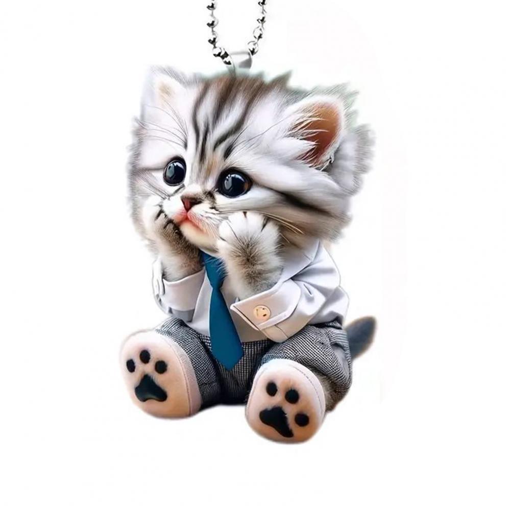 Car Pendant Hanging Ornament With Chain Realistic Animal Cat-Shaped Rearview Mirror Hanging Decor Car Interior Accessories