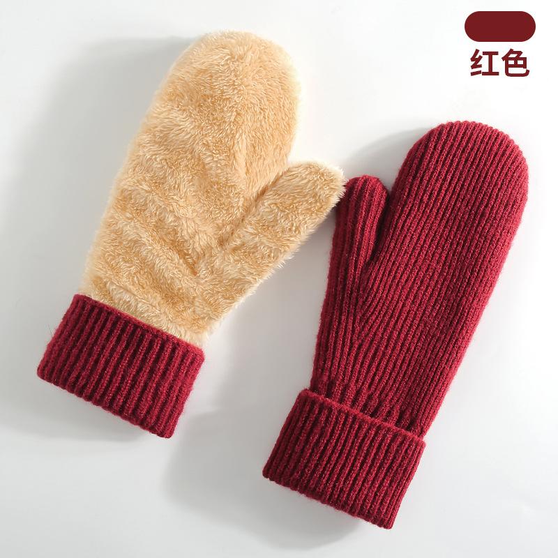 New Winter Thermal Gloves Women's Fleece Thickened Mittens Cycling Skiing Wool, Bag Cover Knitted Gloves