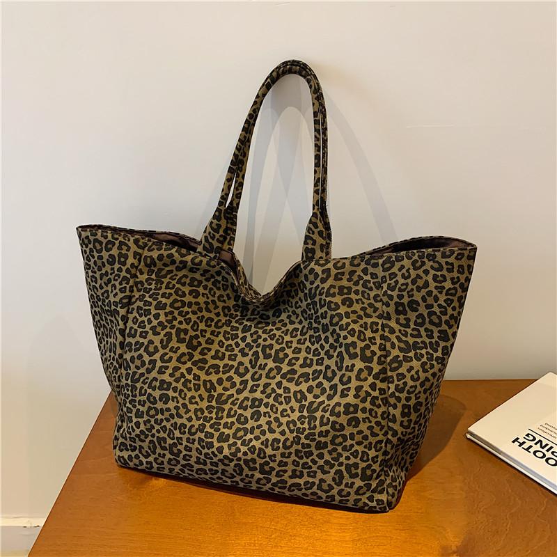 Vintage Leopard Shoulder Bag Women's Canvas Bag Large Capacity Tote Bag