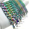 Rainbow Color Stainless Steel Cuban Link Bracelet For Men Women Gift Jewelry