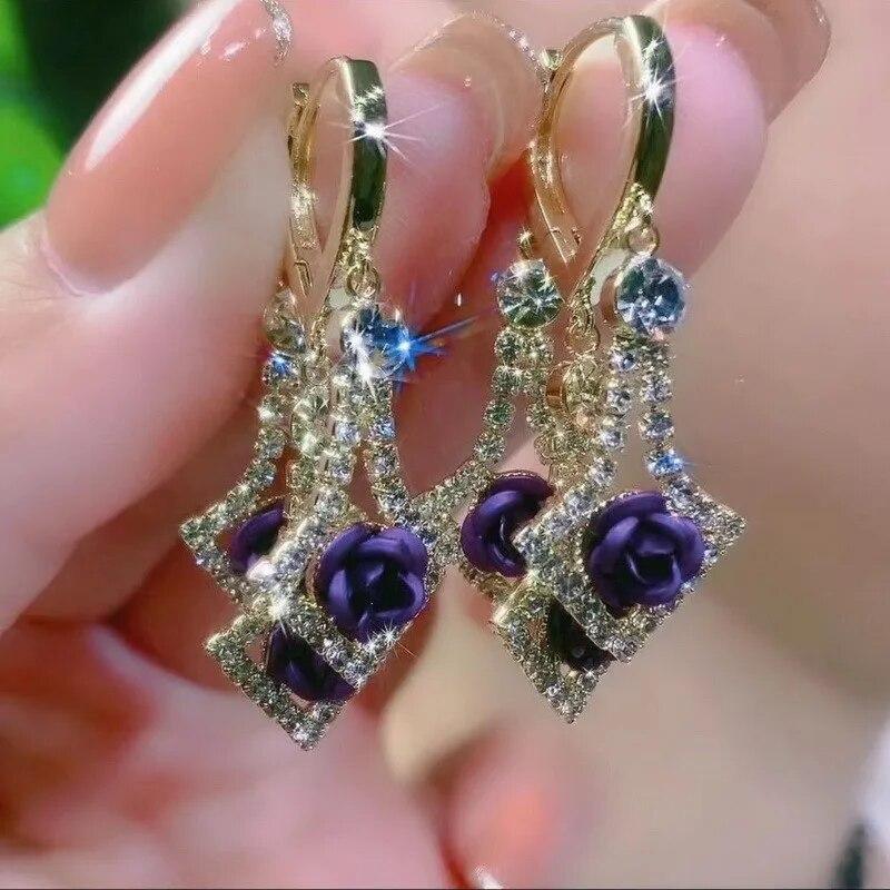 Fashion Vintage Mermaid Pearl Flower Hoop Earrings for Women Elegant Shiny Zircon Drop Dangle Earring Wedding Jewelry Gifts