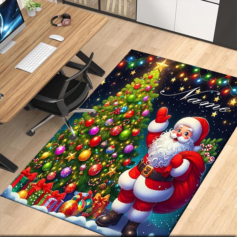 Custom Name Christmas Santa Claus Printed Carpet, for Office Chair Living Room Bedroom Kitchen Room Decor Gifts.