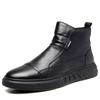 New Men Black Leather Boots Fashion High Top Leather Ankle Boots Motorcycle Lace-up Platform Casual Shoes