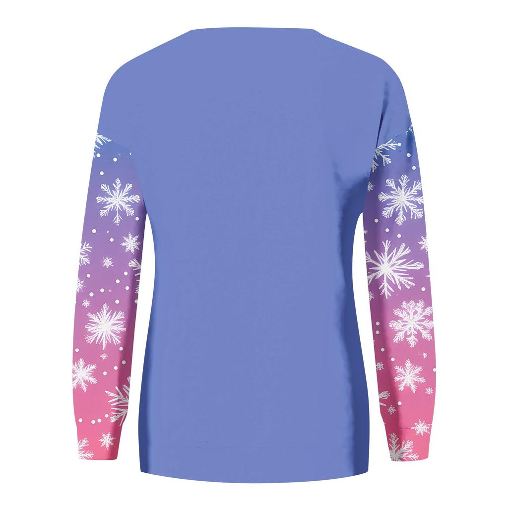 Женская мода повседневная толстовка с длинным рукавом и принтом Санта-Клауса с круглым вырезом