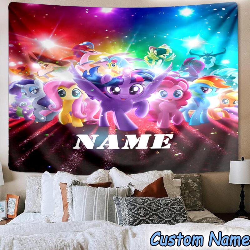 Custom Name Tapestry Rainbow Pony Tapestry Room Decoration Wall Hanging for Living Room Bedroom, dormitory, Birthday and Christmas gifts
