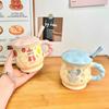 Милая кружка высокой ценности с крышкой и ложкой, бытовая чашка для воды, керамическая чашка для женского офиса, практичный подарок на день рождения