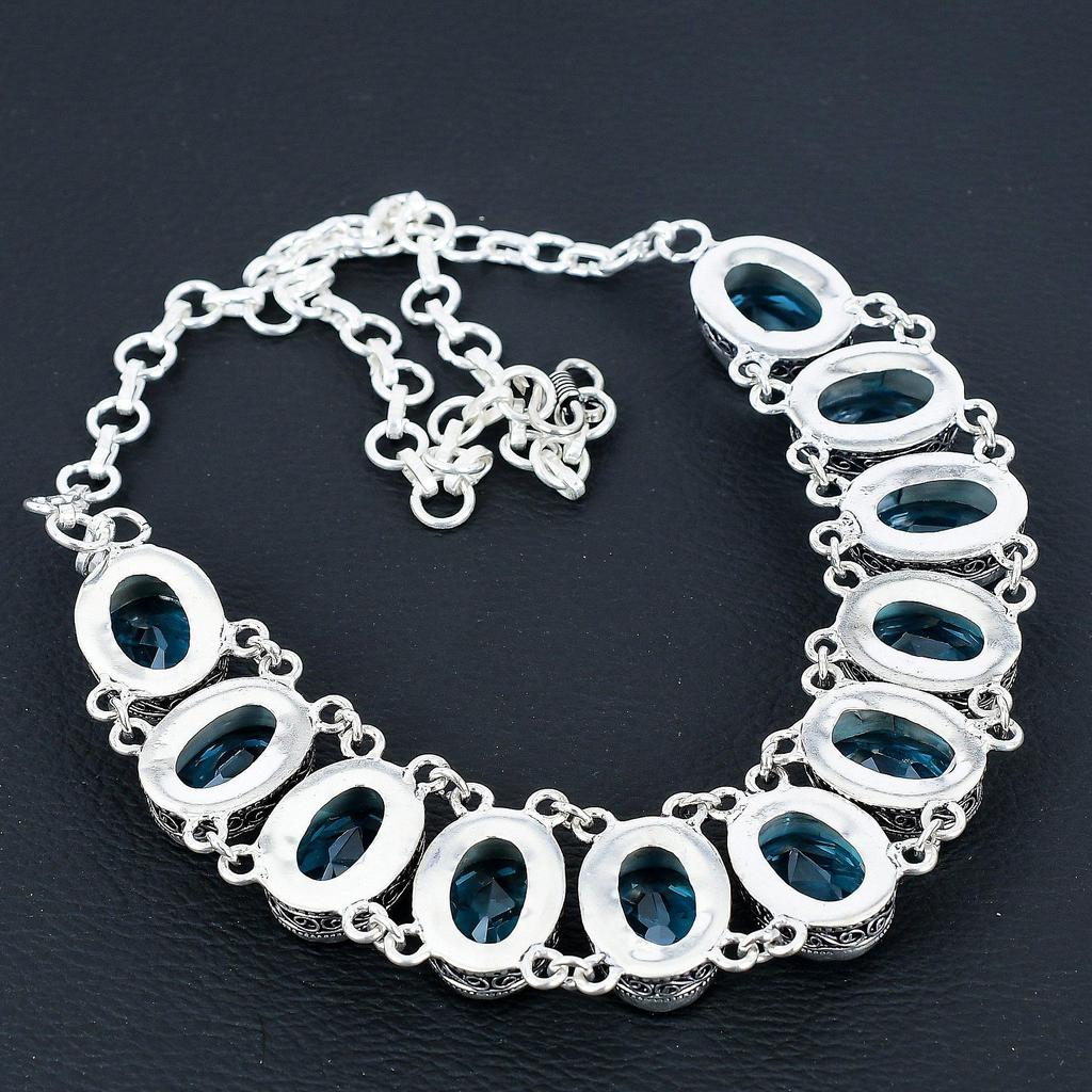 Красивый голубой топаз драгоценный камень ручной работы 925 пробы стерлингового серебра ювелирные изделия голубой топаз ожерелье браслет комплект, антикварный ювелирный комплект, браслет для мамы подарок