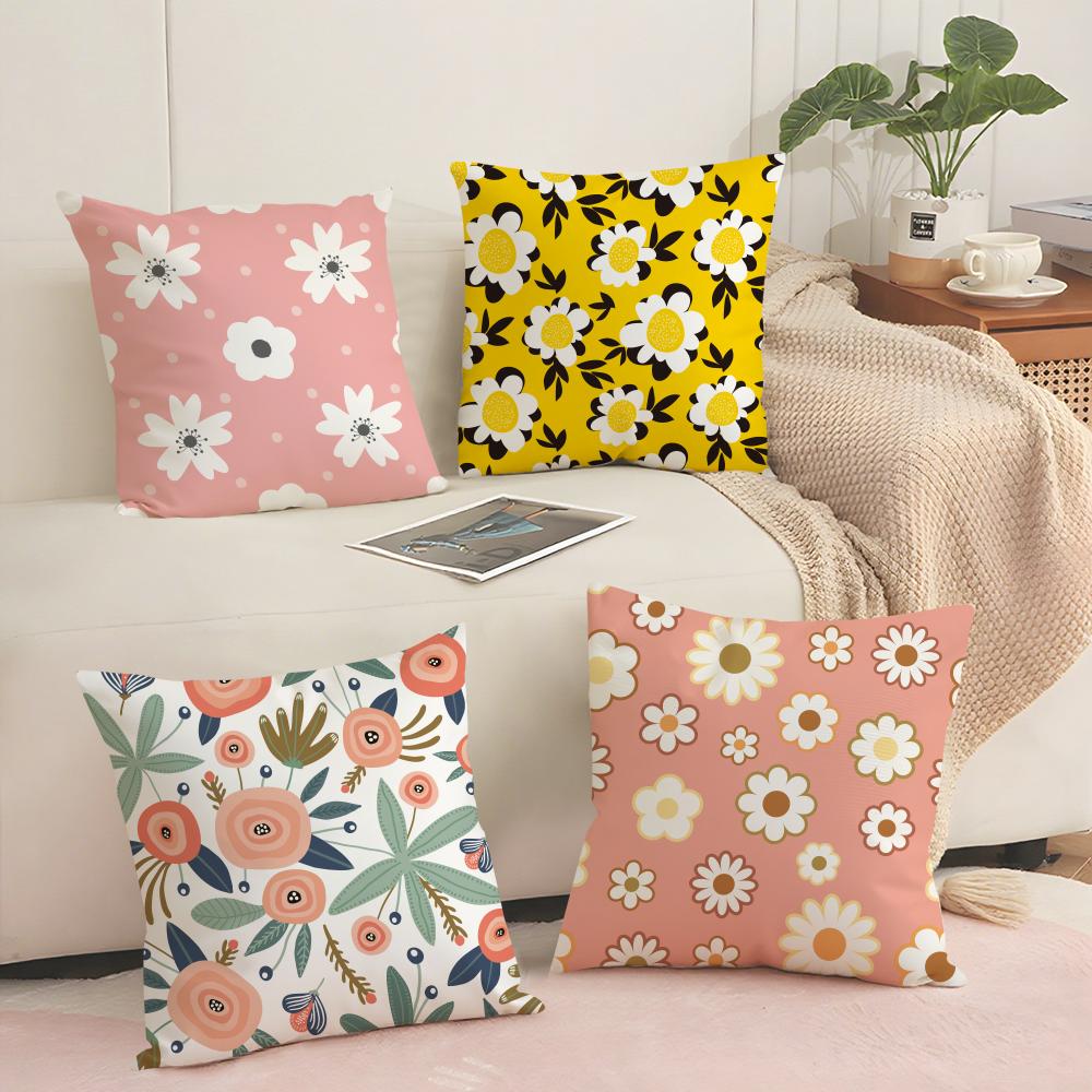 Spring and Summer Floral Cushion Cover Breathable Linen Pillow Cover SkinFriendly Home Decor Pillowcase with Hidden Zipper
