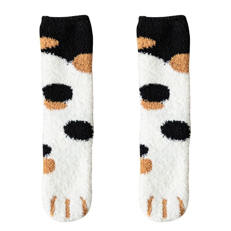 5 Pairs Socks Women Coral Velvet Mid-calf Socks Cat Claw Warm Wool Autumn and Winter Thickened and Padded Sleep Floor Socks Long Moon Socks