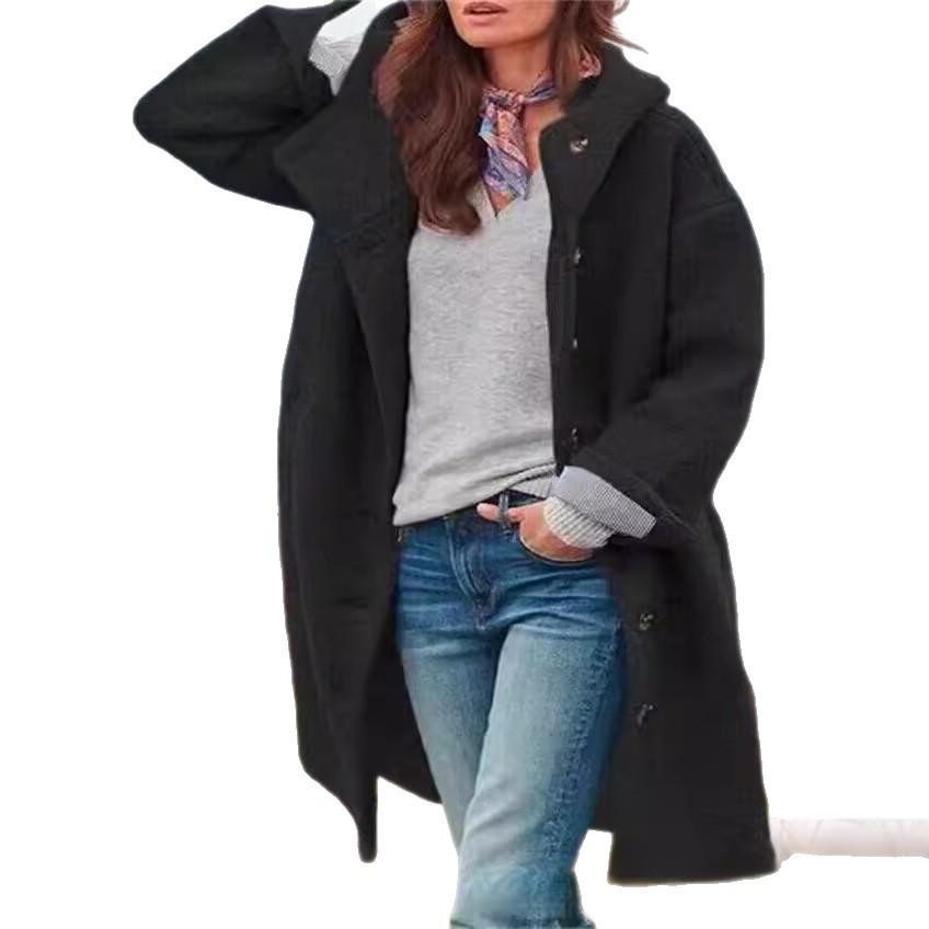 Women's Mid-Length Hooded Autumn Coat - Single-Breasted, Multi-Color & Multi-Size Casual Style (2026)