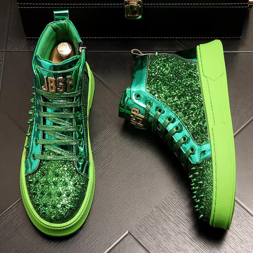 Fashion Luxury Designer Diamond Casual Shoes High Quality Riveted High Top Suede Zipper Sneakers Zapatos Hombre A7