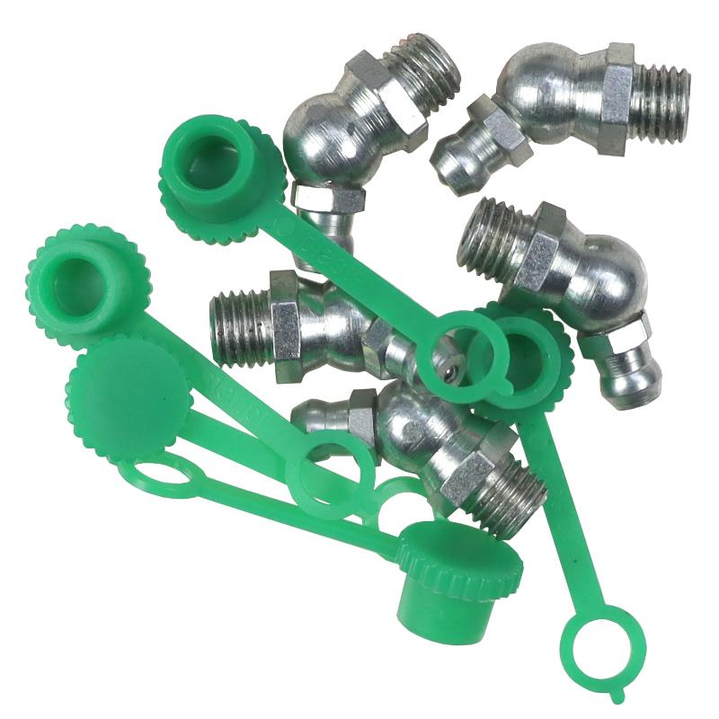 Set of M8x45 grease nipples 5 pcs, green grease nipple cover PZL HYDRAL