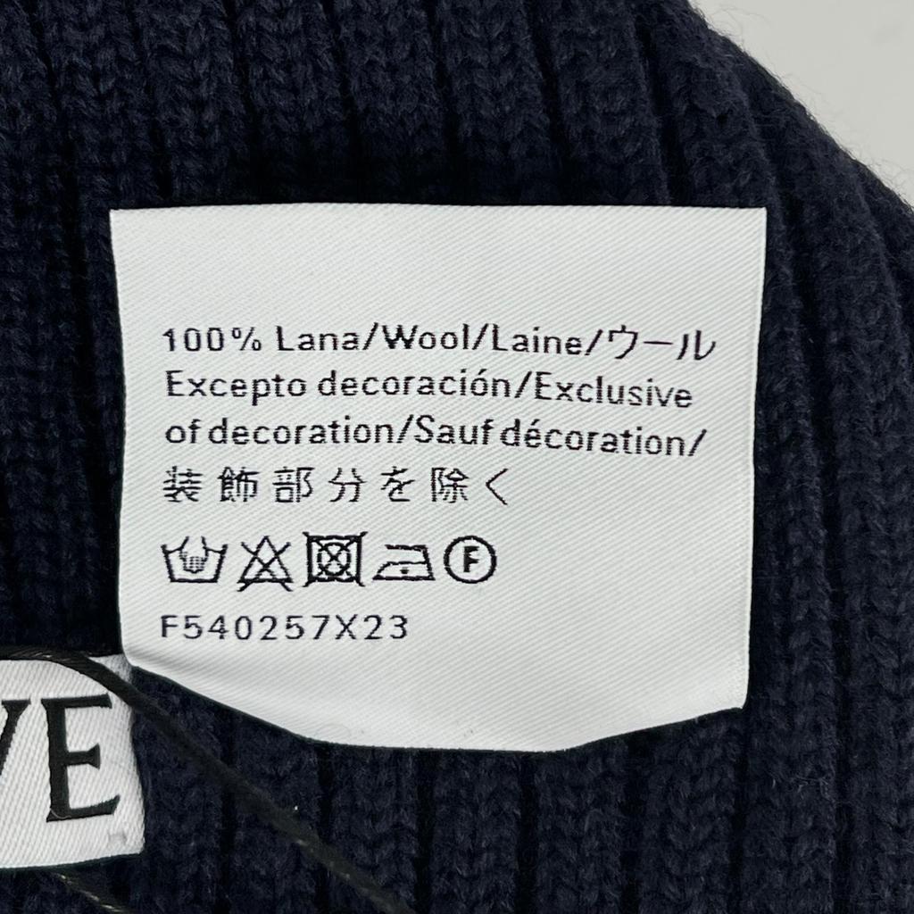 Pristine LOEWE Knit cap Logo design beanie Navy blue wool Women F540257X23 Used