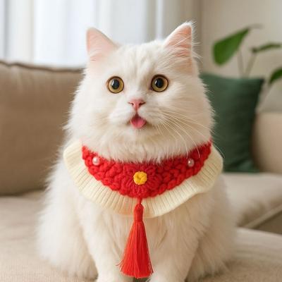 Регулируемый Новогодний Кошачий Шарф Удобный Мультяшный Ручной Работы Щенячий Ошейник Мягкий Счастливое Благословение Кот Вязаный Трикотаж Уход за Питомцами