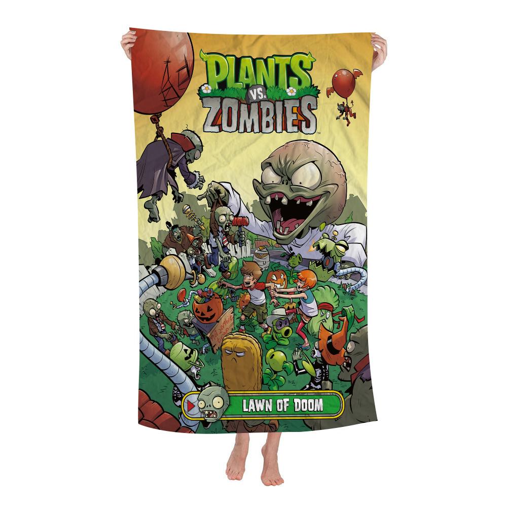 Полотенце для пляжа Plants Vs Zombies Мультяшное Милое Летнее Детское Большое для Ванны Бассейна Пляжа Микрофибра Впитывающее для Плавания Путешествий