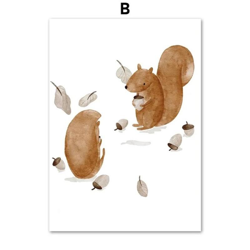 1 шт. Настенный декор, бурый медведь, настенное искусство, холст, живопись, гостиная, интерьер, картины, детская спальня, лиса, белка, милые животные, без рамки