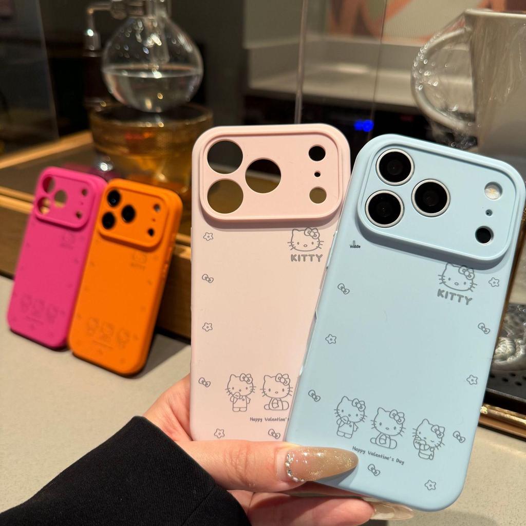 Чехол из жидкого силикона с милым котенком KT для iPhone 17 Pro Max - Полное покрытие, Защита от падений.