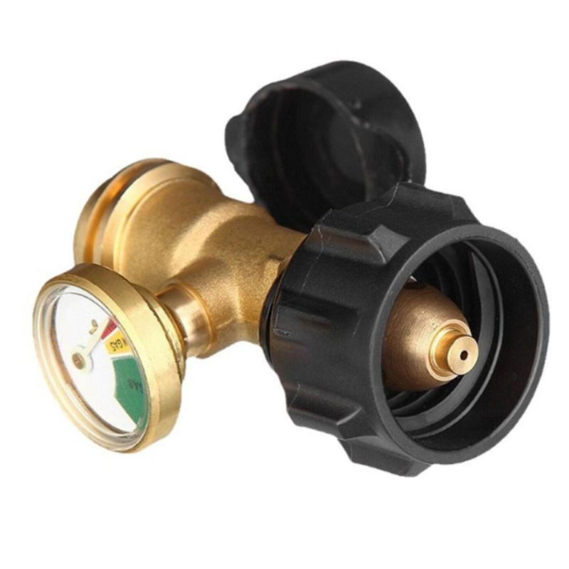 Weather Resistant Brass Connector Propane Adapter with Gauge Outdoor Propane Level Meter BBQ Grilling Accessories