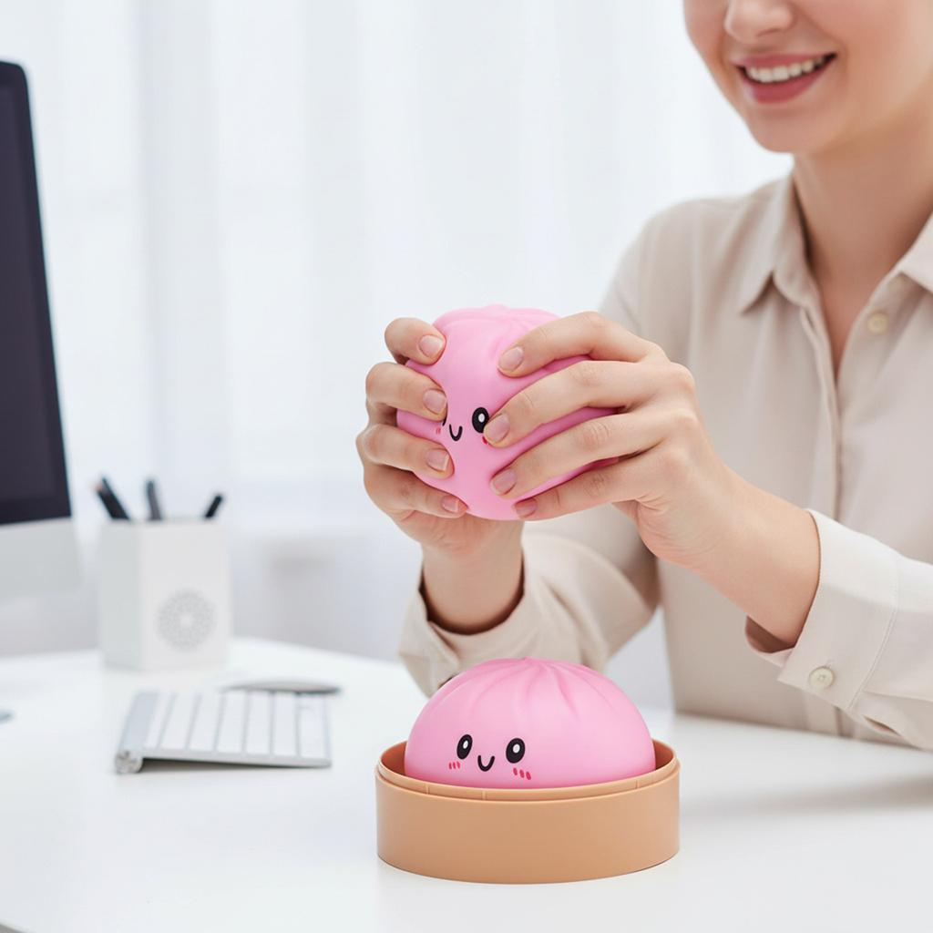 Colorful Bun Stress Balls Fidget Sensory Toys Simulation Food Squishies Bun with Steamer Dough Ball Stress Relief Hand Toy