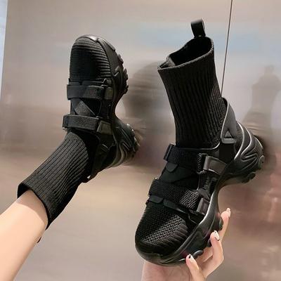 Носки из эластичной ткани, обувь, женская обувь на осень 2024 года, новая повседневная обувь, кроссовки, сапоги до середины голени, женские сапоги из эластичной ткани202