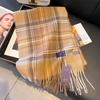 Milk Coffee Plaid Scarf Women's Winter Double-sided Imitation Cashmere Student Scarf Fringed Versatile Retro Plaid Shawl