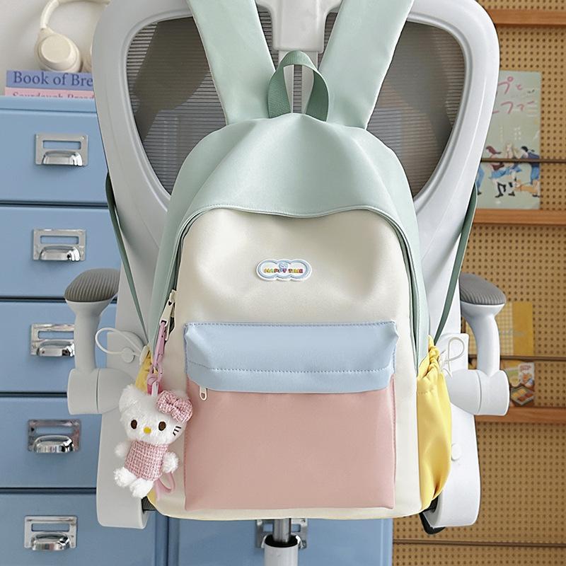 School bag for women, Instagram-worthy color-blocking, casual backpack for middle and high school students, stylish and large-capacity lightweight